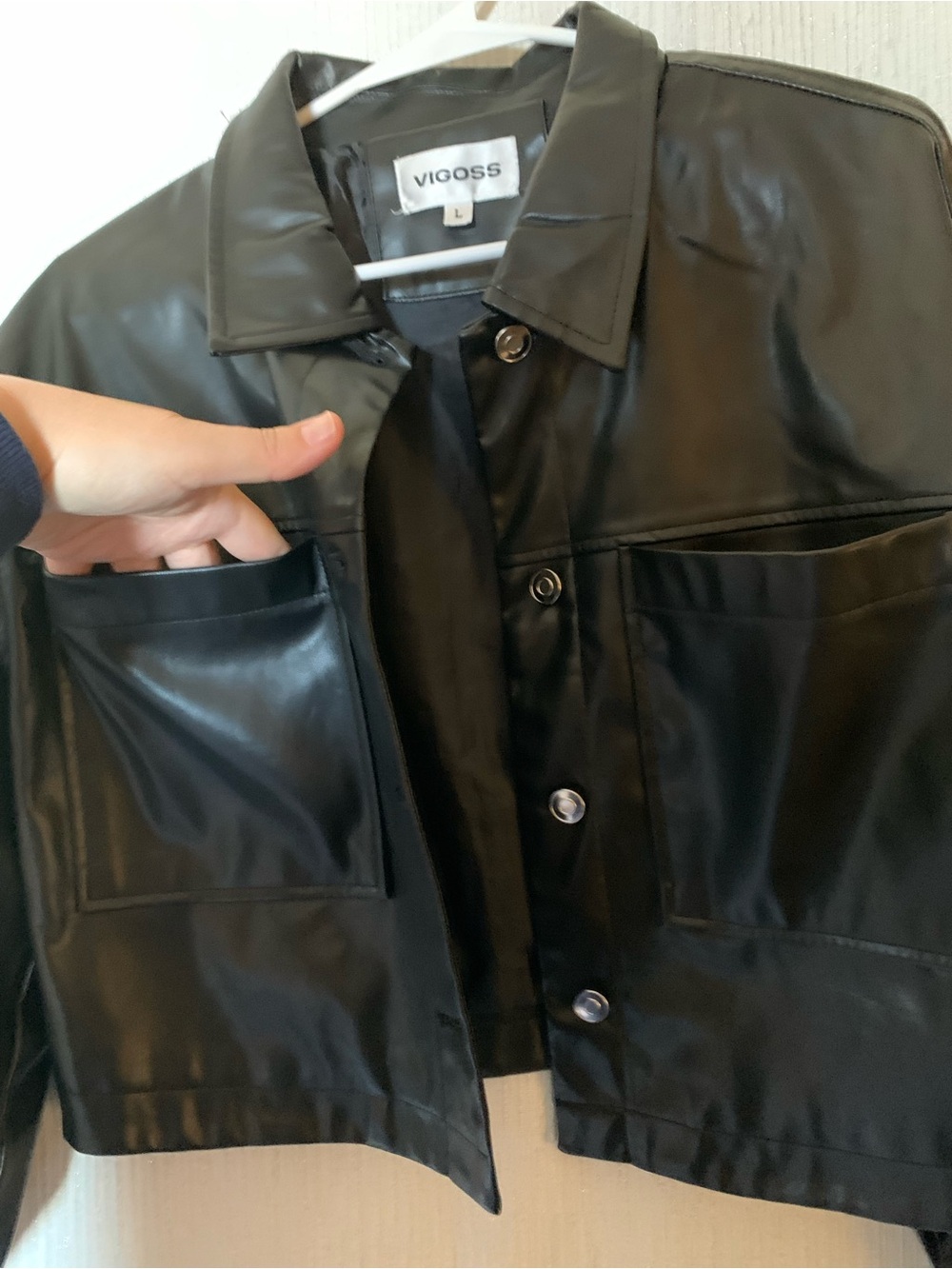 Vigoss Black Faux Leather Boxy Crop Jacket - Picture 5 of 6